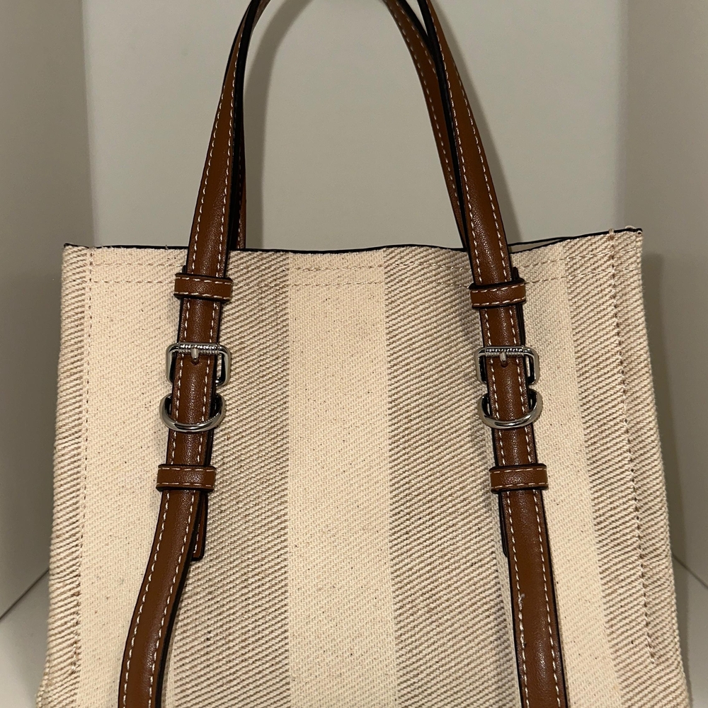 Zara Brown and Cream Striped Tote Bag